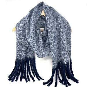 Renne's NYC Women's Soft Plush Scarf in Navy & White Rectangle Scarf w/ Fringe